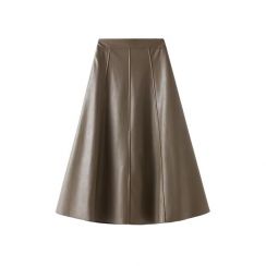 3Pcs Womens Leather High Waist Mid Length Umbrella Skirt