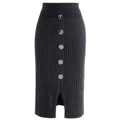 4Pcs Casual Ribbed Knit Button Down Pencil Skirt