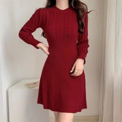 12Pcs Long Sleeve A line Knit Dress