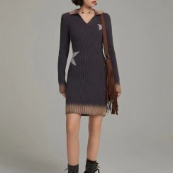 2Pcs Lapel Star Print Casual Dress