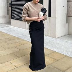 2Pcs Womens Pleated Chic Split Straight Skirt