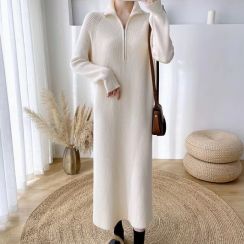 2Pcs Womens Lapel Knit Dress