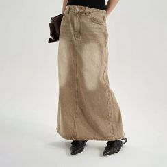 4Pcs Cowboy High Waist Washed A Line Long Skirt