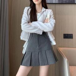 3Pcs Womens Winter High Waisted Slim Pleated Skirt