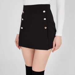 4Pcs Button Detail Pleated Mini Skirt Black