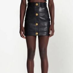 High Waisted Single Breasted Women Fashion Pu Skirt