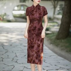 2Pcs Butterfly Jacquard Cheongsam Dress