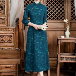 2Pcs Elegant Jacquard Cheongsam Dress In Court Style